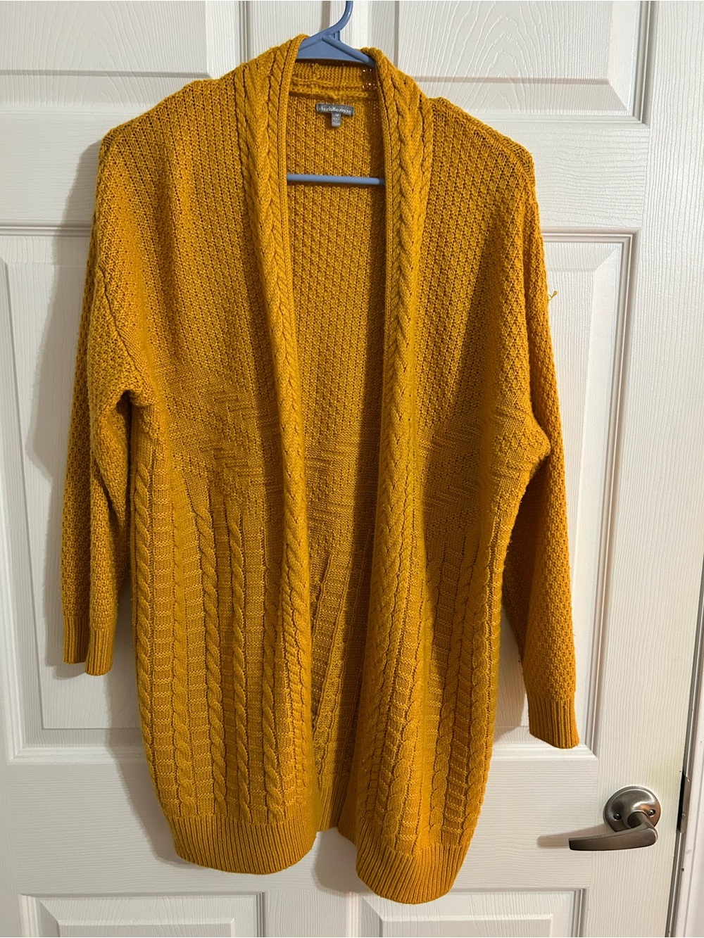 Charlotte Russe Mustard Open-Front Cable Knit Cardigan